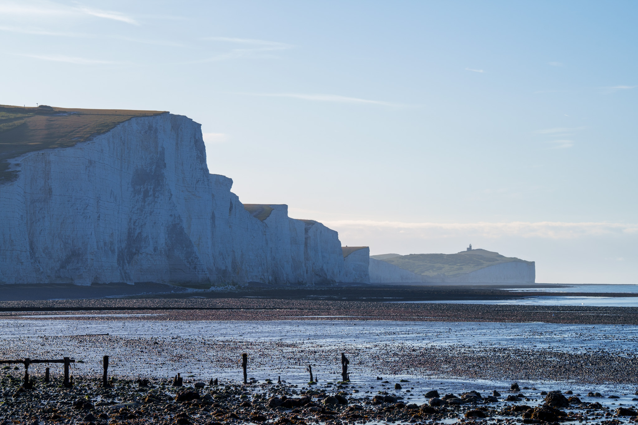 Birling Gap beach and chalk cliff steps at Seven Sisters, East Sussex